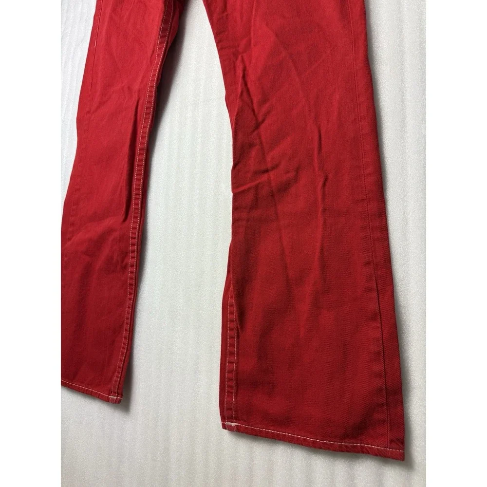 VTG Y2K True Religion Jeans Mens 40x34 Red Straight Flap Pocket Thick Stitch